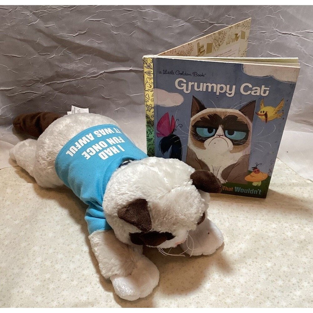 Grumpy Cat Plush I Had Fun Once It Was Awful Blue T-Shirt & Little Golden Book
